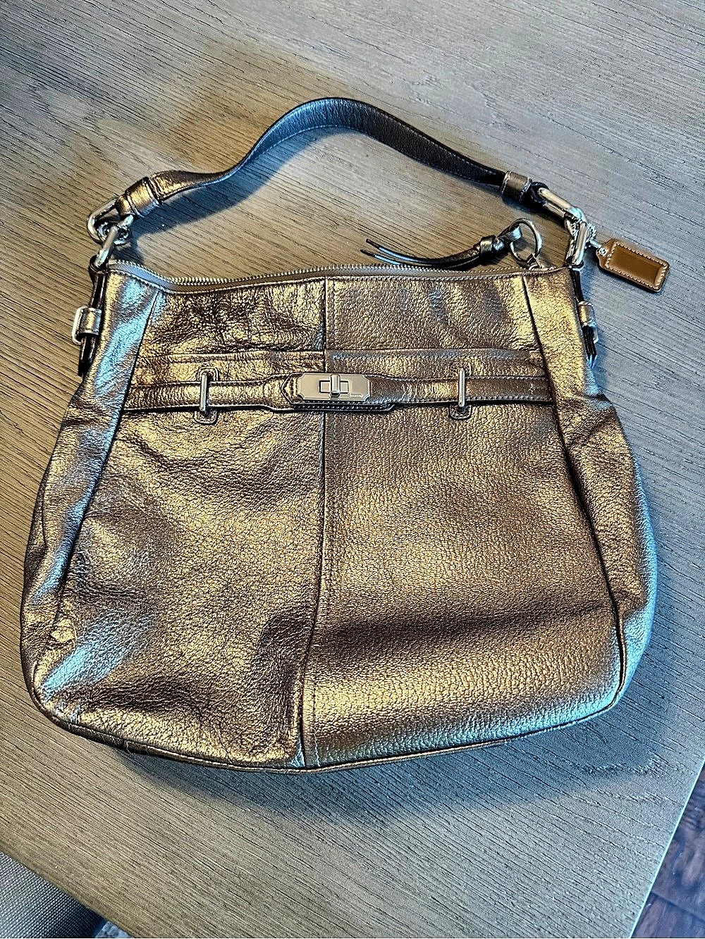 Coach Metallic Leather Hobo Shoulder Bag
